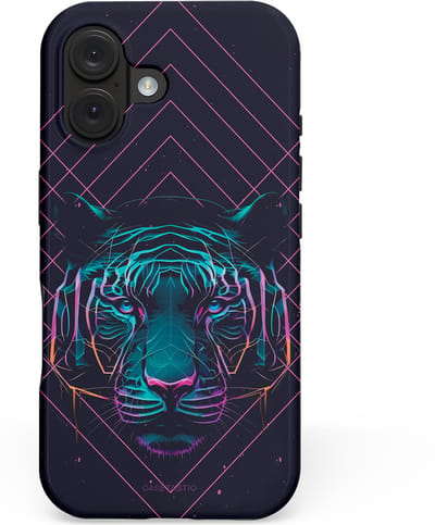 Casetastic hoesje geschikt voor Apple iPhone 16 - MagSafe - Dubbellaagse bescherming - Neon Tijger - Fashion Case - Donkerblauw