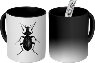 Magische Mok - Foto op Warmte Mokken - Koffiemok - Zwart wit - Kever - Vintage - Insecten - Magic Mok - Beker - 350 ML - Theemok