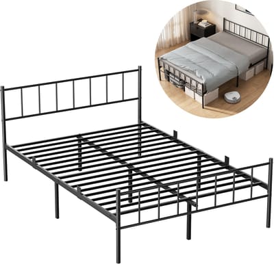 KUTAS Metalen bedframe 160x200 cm - Minimalistisch - Met Hoofdeinde - Anti Slip - Stevig - Roestvrij - Tweepersoonsbed - Zwart