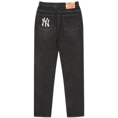 MLB New York Yankees Vintage Letterpatroon Sportief Casual Verweerd Rechterpijp Jeans Heren jeans Zwart 31DPM1041-50L M black