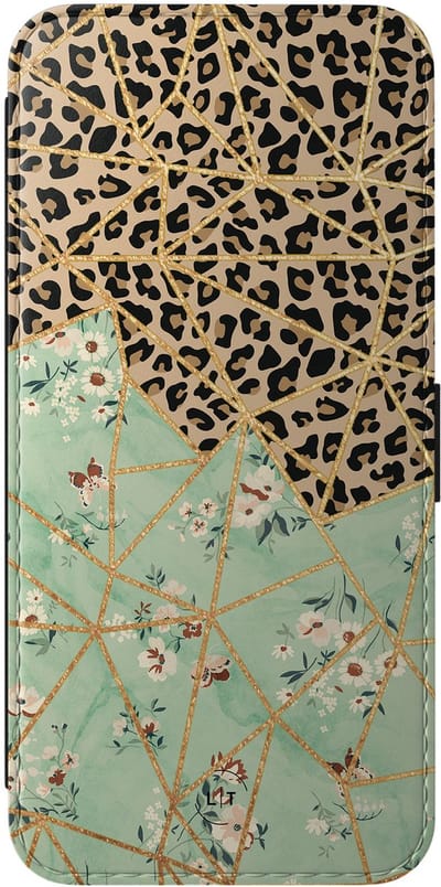 Leuke Telefoonhoesjes - Hoesje geschikt voor Samsung Galaxy A56 bookcase leer - Luipaard bloemen print - Luipaard bloemen print - Wallet Case met pasjeshouder - Print / Illustratie - Multi