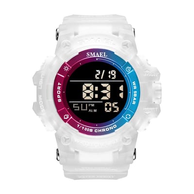 Heren Horloge Wit met Witte rubber band | Digitaal | Smael | Waterdicht | Glow in dark | Wit Blauw Rood | Mud Master | Leger | Army | Grof | Licht | Rubberen band | Timer | Gshock | G-shock | Eyecatcher | Master|