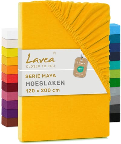 Lavea® Hoeslaken 120x200 cm – 100% Katoen, Zacht en Ademend – Geschikt voor Matrassen tot 20 cm – Jersey met Elastiek Rondom – Goudgeel