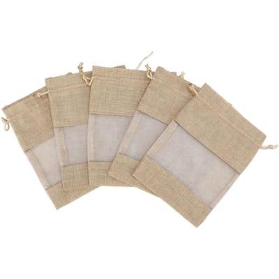 15pcs Sac Muslin Transparent Naturel Respirant DIY Artisanat Cordon Coulissant Sacs Cadeaux Sac de Rangement pour Rangement Bijoux beige