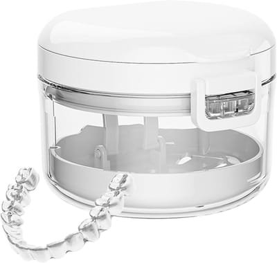 Aligner Reinigingsdoos - Houder Inweekbeker - Hygiënisch Opbergen - Afneembaar Dienblad - 95 x 95 x 7 cm - Wit