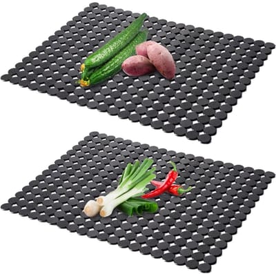 GELLDG Spoelbakmat - 2-delige set - 40x30 cm - PVC keukenspoelbakmat - Op maat te snijden - Spoelbakbeschermer - Verstelbaar - Geschikt voor bescherming van de keukenspoelbak - Zwart