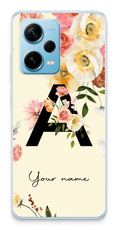 Gepersonaliseerd - Case Company® - Hoesje geschikt voor Xiaomi Redmi Note 12 Pro Plus hoesje - Flirty Flowers Monogram - Soft Cover Telefoonhoesje - Bescherming aan alle Kanten en Schermrand