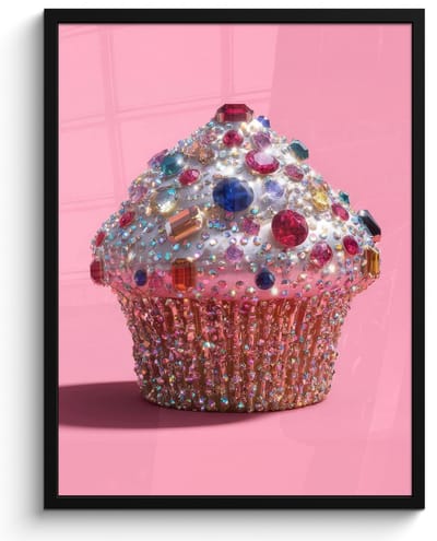Poster in lijst - Fotolijst 60x80 cm - Posters - Cupcake - Kleurrijk - Edelstenen - Posterlijst zwart - Decoratie - Wanddecoratie woonkamer - Muurdecoratie slaapkamer