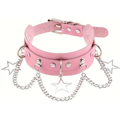 Gotische Punk Choker Ketting Met Stervormige Hangers, Kunstleer, Unisex Accessoire Voor Dagelijks Gebruik, Feesten, Valentijnsdag pink