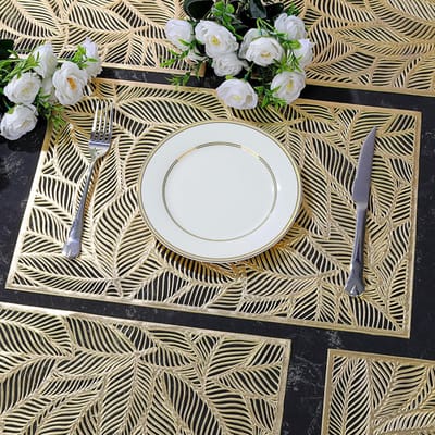 Candala - Placemats, set van 6, rechthoekige placemats met bladgoud voor decoratie, antislip, warmte-isolatie, tafelmatten, bruiloft, diners, restaurant, Kerstmis, 45 x 30 cm