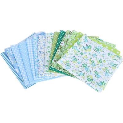 Assortiment de tissus en coton à motifs floraux et pois, 25 x 25 cm, 14 pièces, kit de couture et de bricolage white