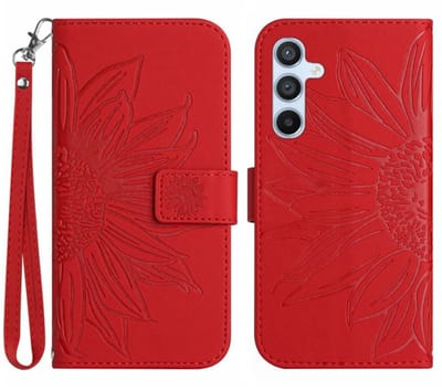 Coverup Hoesje - Geschikt voor Samsung Galaxy A37 / A36 Hoesje - Coverup Zonnebloem Book Case met Koord - Rood