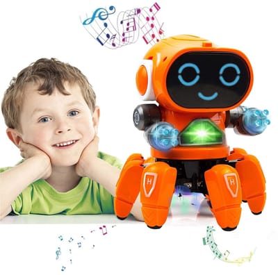 Robot Speelgoed - Interactieve Robot Kind - TENZHVXI® - loopt en danst, multifunctioneel, leuk, met melodie en ledverlichting, inclusief 3 oplaadbare batterijen - 135x170mm - +3 jaar - Oranje