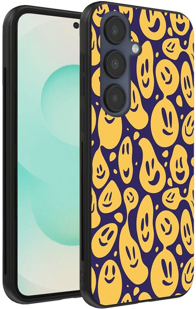 Smartphonica Telefoonhoesje Geschikt voor Samsung Galaxy S25 Plus met smiley opdruk - TPU backcover case emoji design - Paars Geel geschikt voor Samsung Galaxy S25 Plus