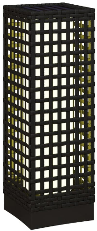 Solar Buitenlamp Rattan Design 15,5x15,5x46cm Zwart IP44 Waterdicht met Lichtsensor Warm Wit LED voor Tuin Terras