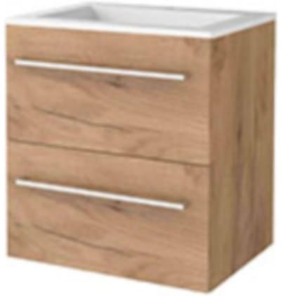 Basic-Line Start 46 Badkamermeubelset - 60 x 46 cm - Met Grepen - 2 Lades - Acryl Wastafel - 1 Kraangat - Whisky Oak
