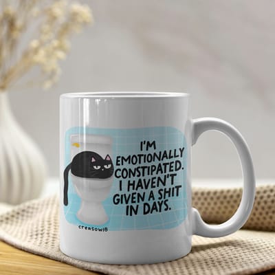 Creasowl® Emotionally Constipated Mok – I Haven’t Given a Shit in Days - Keramische Witte Koffiemok 330ml - Grappige & Sarcastische Quote - Cadeau voor Vrienden, Familie & Collega’s