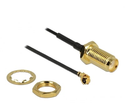 MHF I (v) - SMA (v) kabel - Micro Coax (1,13 mm) - 50 Ohm / zwart - 0,05 meter