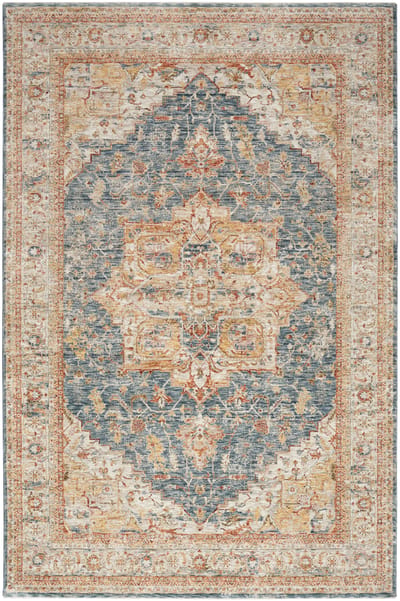Nourison Sahar Ivory Blue SHR06 Vloerkleed - 69 x 310 cm - Blauw,Beige - Rechthoekig, Loper - Polyester - Eetkamer, Woonkamer, Slaapkamer - Ethnisch, Medallion - Vintage, Klassiek