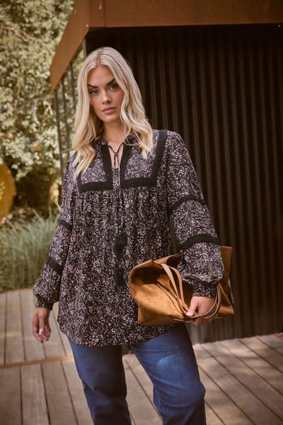 Yours Roze Blouse Met Gehaakte Rand En Bloemenprint Size 42