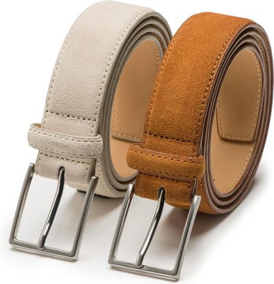 DTCH.FIT Herenriem Suède Bobby - Riem Beige & Cognac - Pantalon & Jeans Broekriem - Riemmaat 85cm - Totale lengte 100cm - 2 Stuks