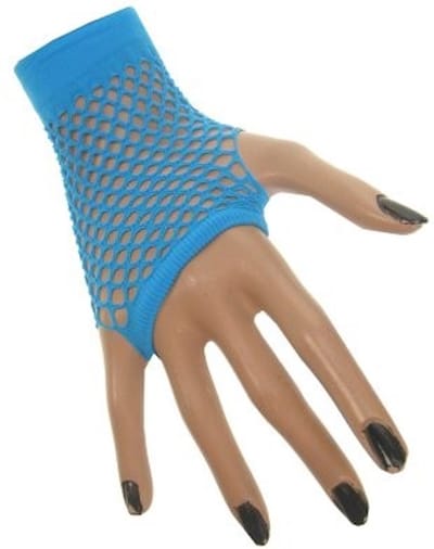 3x Paar Nethandschoen kort vingerloos fluor Blauw - Carnaval Feest Verkleden Party Fluor Kleur