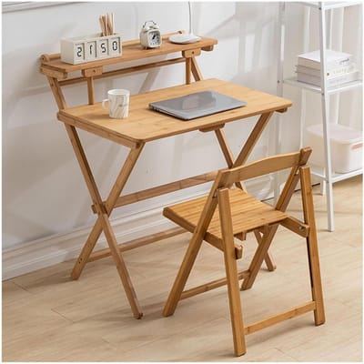 Kinderbureau Stoelenset - Studietafel Kinderen - Leren en Spelen - Opvouwbaar Bamboe - 120 kg Draaglast - Bruin