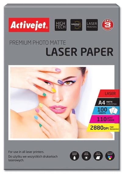 ActiveJet Laser Premium Matte Foto A4 matt weiß Papier Fotos - Papiere Fotos (Laser/A Tintenstrahldrucker, A4, 100 Blatt, matt, Weiß)