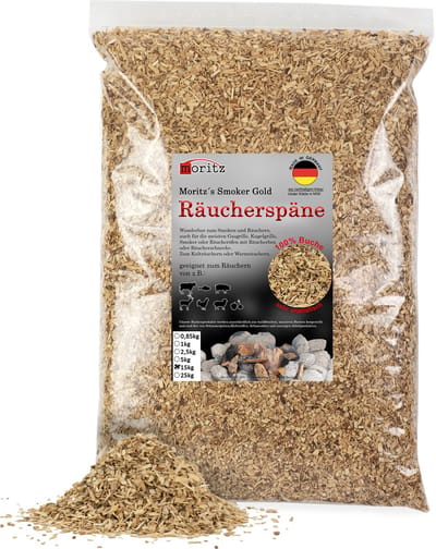 Moritz 15 kg rookspaanders beukenhout fijn 0,75 -2 mm Roken I Koud roken van vis, vlees, worst, kaas, groenten, ook voor BBQ I Grill - Rookmeel