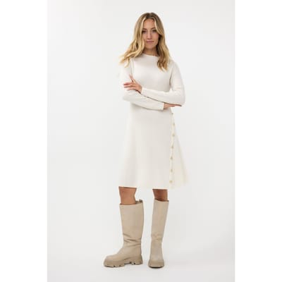 EsQualo Dress Rib Buttons Off White Maat: S | Midi Jurken Outlet | Dames | Wit