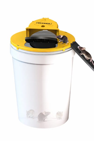 Olenka® - Diervriendelijke Muizenval - Rattenval - Mouse Trap - Muizenverjager - Inclusief Emmer - Voor Binnen en Buiten - Muizengif Alternatief - Verbeterd Model 2024 - Inclusief E-Book - Geel