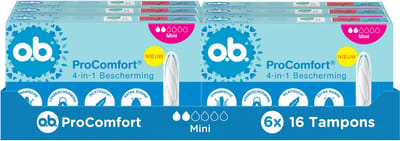 o.b. ProComfort Advanced Mini - 4-in-1 bescherming - tampons - tampon lichte tot normale menstruatiedagen - 6x16 tampons