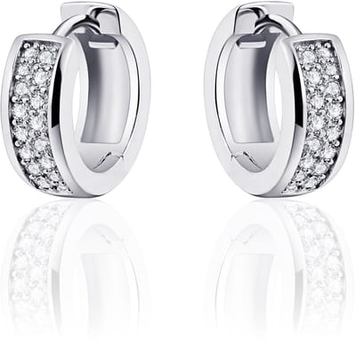 Jewels Inc. - Oorbellen - Oorringen - Vlak gezet met Zirkonia met scharnier - 5mm Breed - 15mmØ - Gerhodineerd Zilver 925