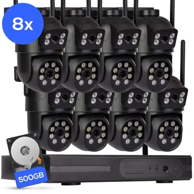 Teceye Dual Beveiligingscamera Buiten met Recorder - Draadloze Buitencamera - 8 Camera - 500GB Opslag