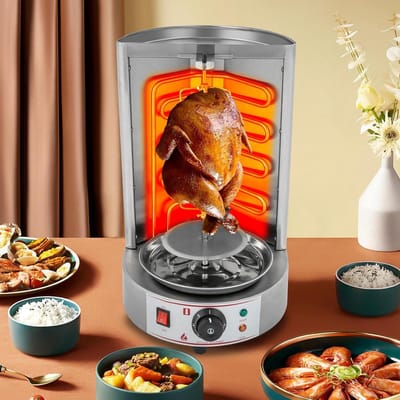 Verticale Grill - Kebabmaker Staand - Thuis Grillen - Draaibaar Vleesvak - 3 kg Capaciteit - Zilver