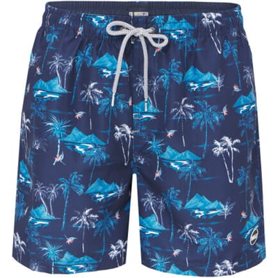 Happy Shorts Heren Zwemshort Tropisch Eiland Print Donkerblauw - Maat S - Zwembroek