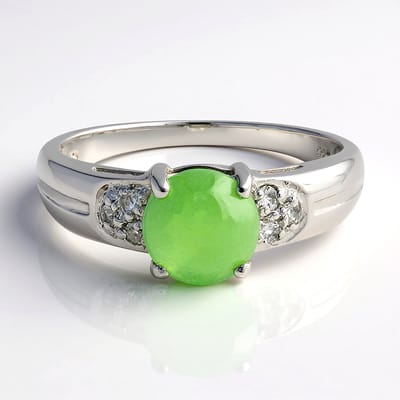 Cavill - Zilveren ring - 925 Sterling Zilver - Keizerlijk chrysopraas 0.65 ct en 6 witte topaas 0.10 ct Pavé-zetting Elegante damesring maat 17