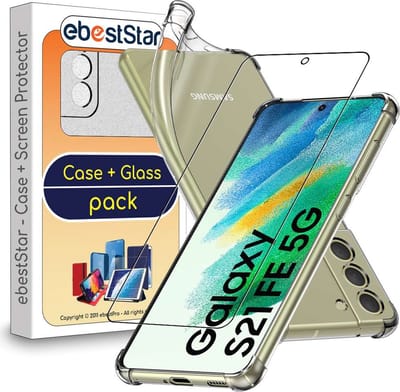 ebestStar - Hoes geschikt voor Samsung Galaxy S21 FE 5G, Silicone Slim Cover Case, Versterkte Hoeken en Randen hoesje, Transparant + Gehard Glas