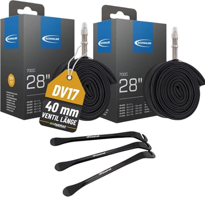 2-delige set fietsbinnenbanden 28 inch met 40 mm DV-ventiel en bandenlichters