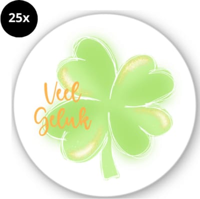 25x Sluitstickers - Veel geluk - Sluitzegel - sticker - Klavertjevier - 40mm - glossy sicker