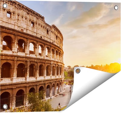 Gards Tuinposter Colosseum bij Zonsondergang in Ital�e - 50x40 cm - Tuindoek - Tuindecoratie - Wanddecoratie buiten - Tuinschilderij
