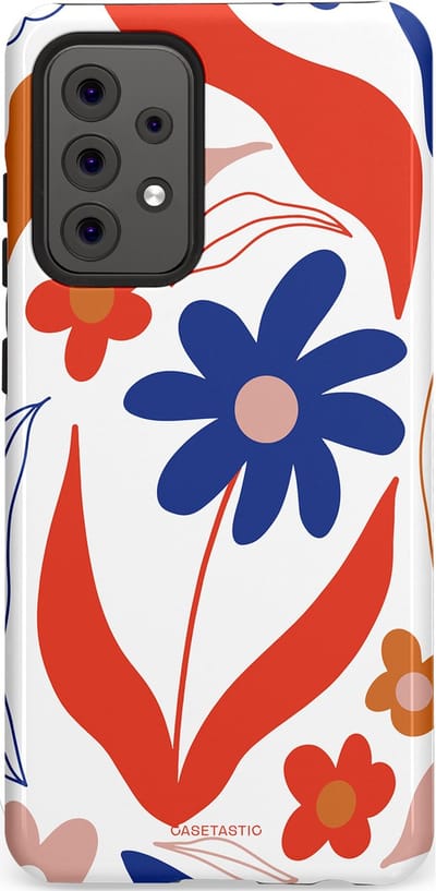 Casetastic hoesje geschikt voor Samsung Galaxy A52 (2021) 5G / Samsung Galaxy A52 (2021) 4G - Dubbellaagse bescherming - Kleuren in bloei - Fashion Case - Wit Rood Perzik Donkerblauw