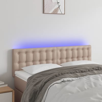 vidaXL - Hoofdbord - LED - 144x5x78/88 - cm - kunstleer - cappuccinokleurig