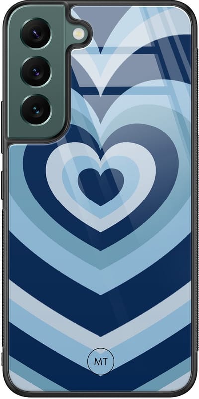 Hoesje geschikt voor Samsung Galaxy S22 - Hart blauw - Hard Case Zwart Back Cover - Print - Blauw - Mooie Telefoonhoesjes