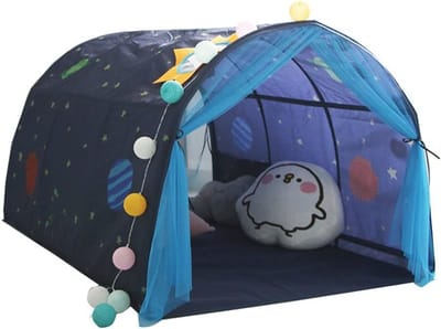 Hoogslaper met Tunneltent voor Kinderen, Eenpersoonsbed 90-100 cm Breed, Blauw