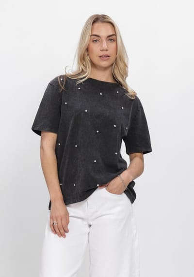 WITHBLACK Wbllauren Pearl Ss Tee Tops & T-shirts Dames - Shirt - Antraciet - Maat M