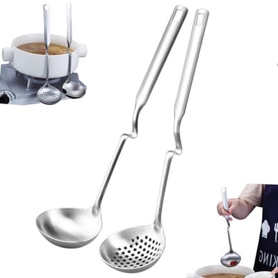 2 stuks - Zeef - Roestvrijstalen zeef - Soeplepel - Antislip zeef - Zilver - Kookzeef - Soeplepel - Filterlepel - Zeefset - Geschikt voor het koken en serveren van soep en sauzen