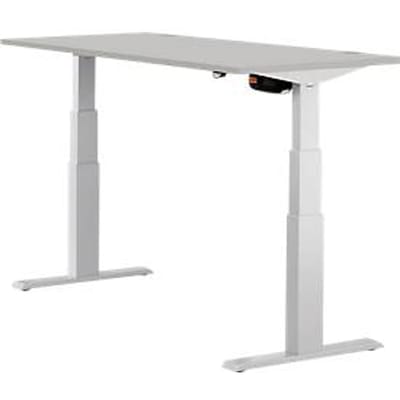 Schäfer Shop Select ERGO-T bureau, elektrisch in hoogte verstelbaar, rechthoekig, T-voet, B 1200 x D 800 x H 640-1300 mm, aluminium lichtgrijs/wit
