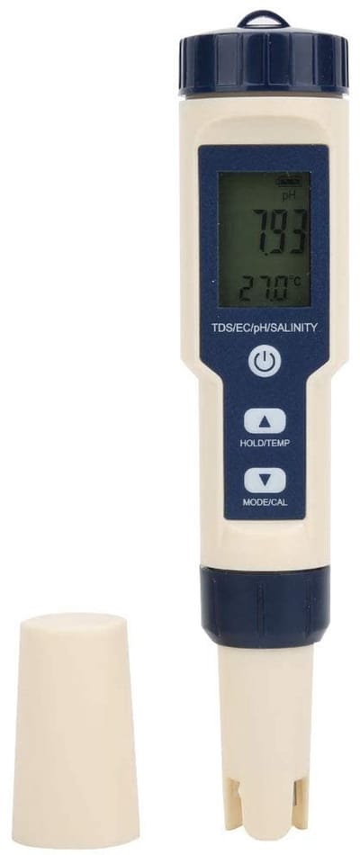 Dailygoods- TDS-zuiverheidsmeter 5-in-1 - Waterkwaliteitstester - Zoutgehalte-analysator - pH/EC-temperatuur - Draagbaar - Nauwkeurigheid ±2%