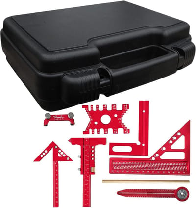Meetliniaal Set - Timmermans Gereedschap - Nauwkeurig Tekenen - Aluminium Legering - 9 Delig - Zilver